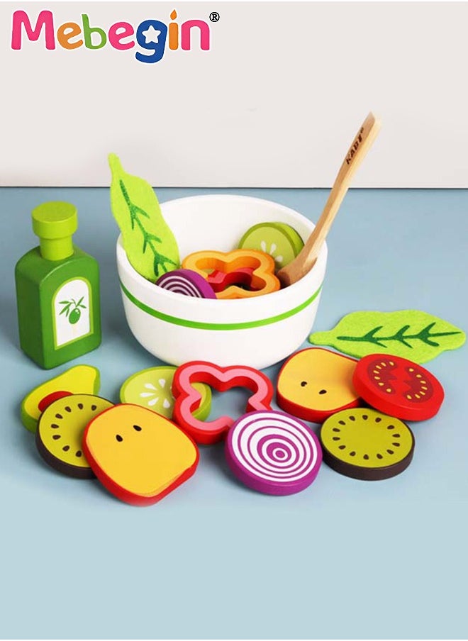 MEBEGIN 21PCS Cutting Play Food Toy Set, Simulation Food Toys, DIY Salad Toy Set with Sliceable Fruits and Vegetables, Delicious Food Toy Set, Creative Sensory Toys, Educational Toy, Ideal Gift for Toddlers  - Image 2