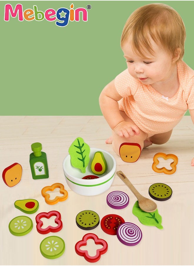 MEBEGIN 21PCS Cutting Play Food Toy Set, Simulation Food Toys, DIY Salad Toy Set with Sliceable Fruits and Vegetables, Delicious Food Toy Set, Creative Sensory Toys, Educational Toy, Ideal Gift for Toddlers  - Image 3