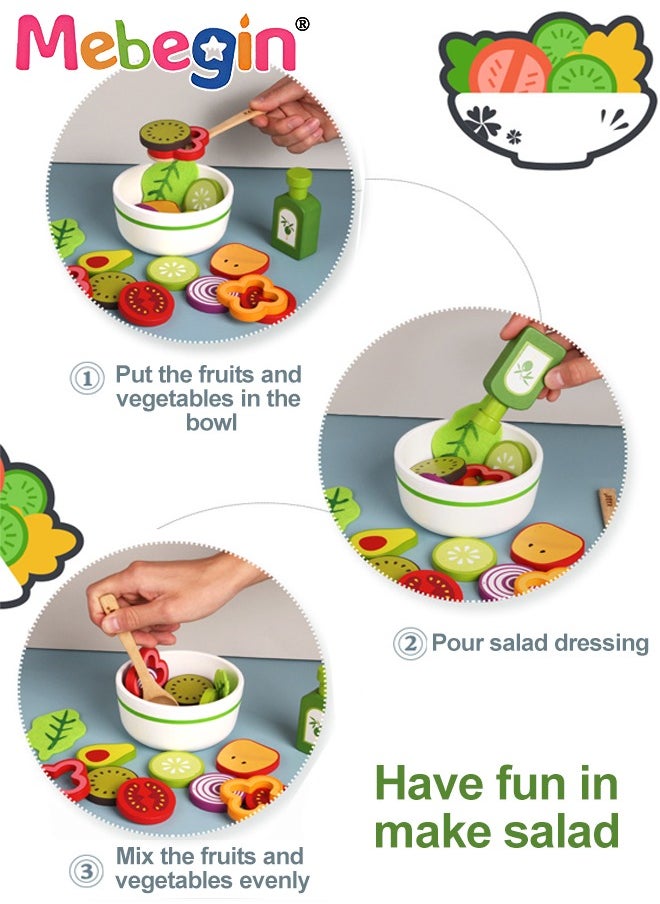 MEBEGIN 21PCS Cutting Play Food Toy Set, Simulation Food Toys, DIY Salad Toy Set with Sliceable Fruits and Vegetables, Delicious Food Toy Set, Creative Sensory Toys, Educational Toy, Ideal Gift for Toddlers  - Image 5