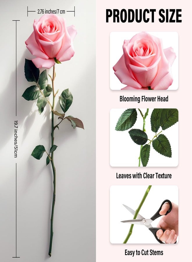 Pyopbow 20PCS Artificial Roses with Long Stems - Realistic Silk Flowers, Fake Roses Real Touch Bouquet of Roses for Home Decor, Bridal Wedding Party Table Centerpieces, Bulk Faux Rose Flowers (White Pink) - Image 4