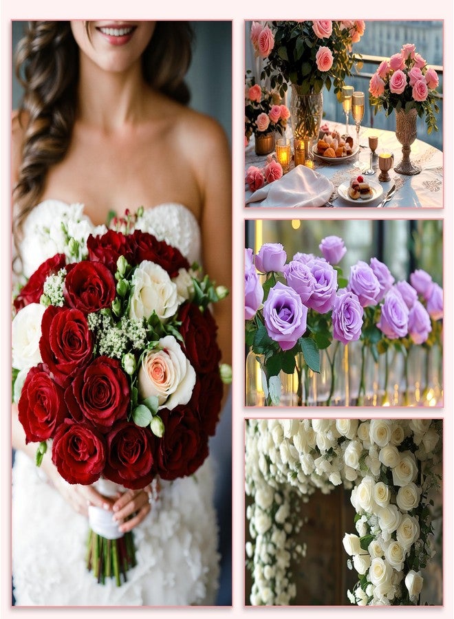 Pyopbow 20PCS Artificial Roses with Long Stems - Realistic Silk Flowers, Fake Roses Real Touch Bouquet of Roses for Home Decor, Bridal Wedding Party Table Centerpieces, Bulk Faux Rose Flowers (White Pink) - Image 3