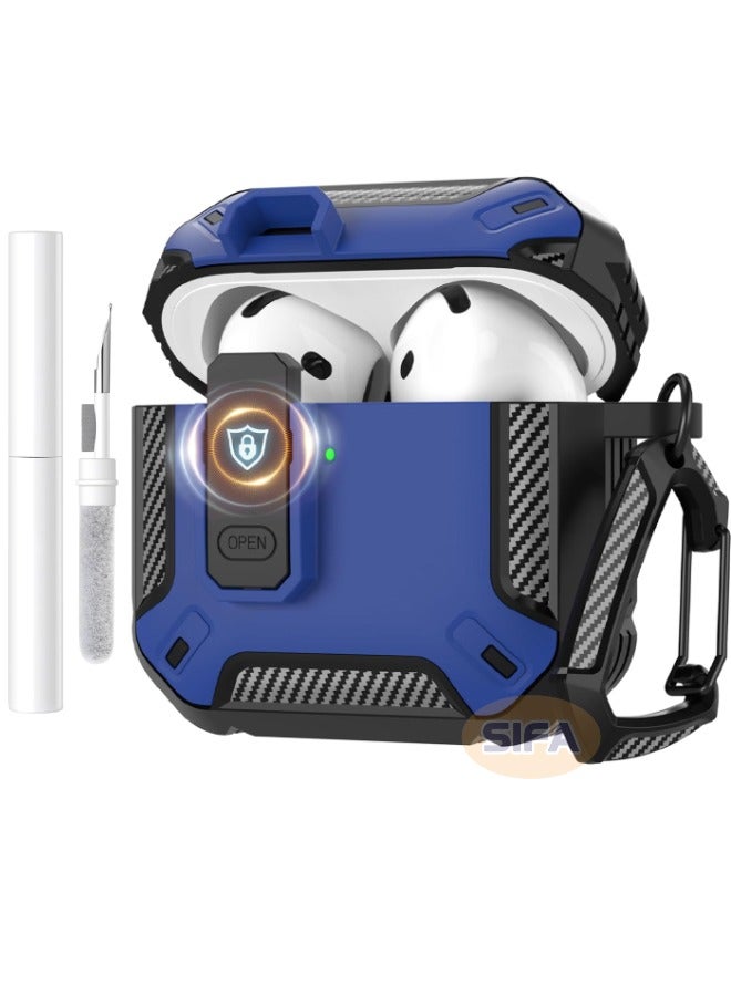 Airpods 4 Case Cover, Airpods 4th Generation Case with Lock, Airpods 4 Generation Case Cover with Cleaner Kit, Hard Shell Rugged Shockproof Cover with Keychain for Apple Airpods 4 2024 (Blue) - Image 1