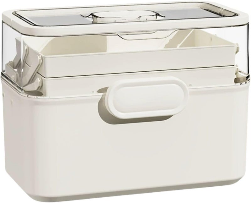 Saim 3-Layer First Aid Organizer Multipurpose Storage Box with Handle and Dividers, Portable Tackle Box, Art Craft Case for Sewing Supplies Medicine Cosmetic,Cosmetic Household Organizer - White