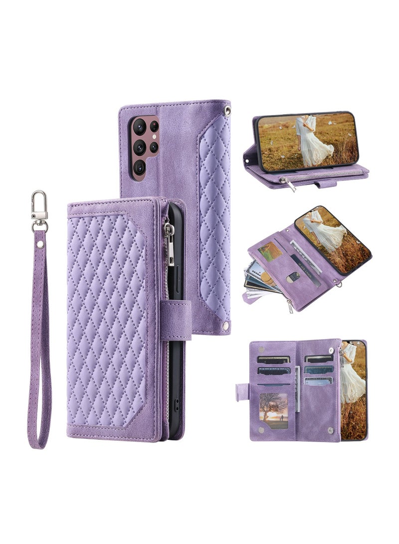 Suteni Zipped Flip Cover Card Slots Leather Phone Case for Samsung - Image 3