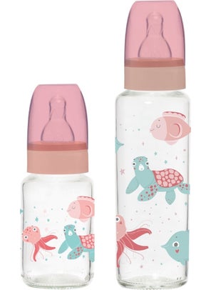 HEREVIN Baby Glass Feeding Bottle Set - 250 ml + 125 ml 