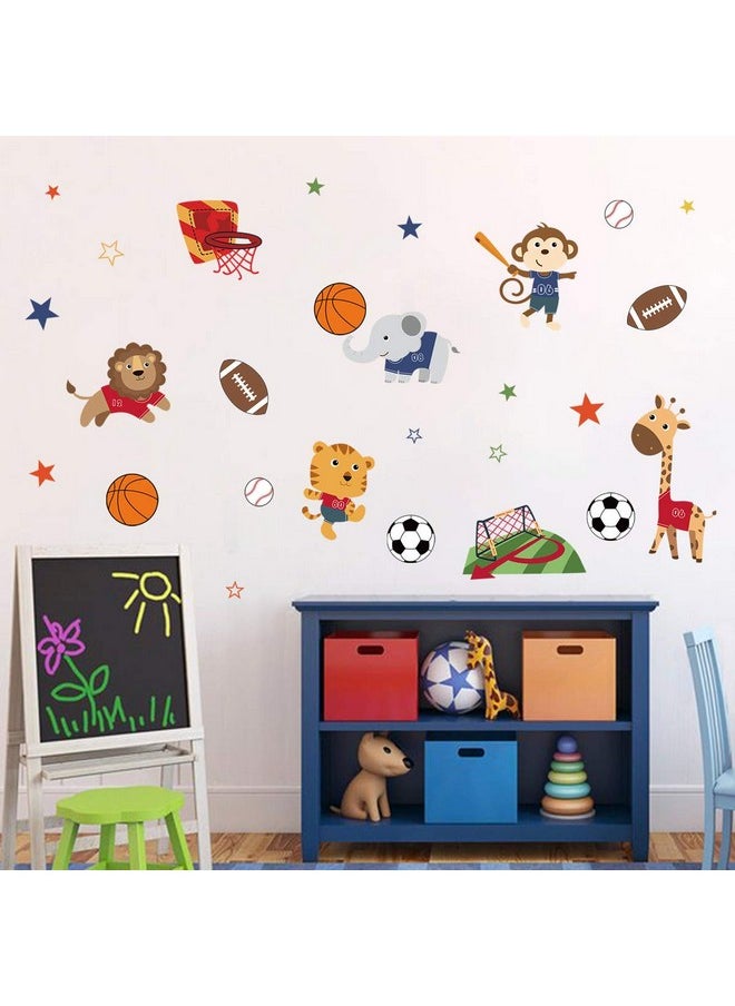 decalmile - Sports Animals Wall Decals Monkey Elephant Giraffe Wall Stickers Baby Nursery Boys Bedroom Playroom Wall Decor - Image 1