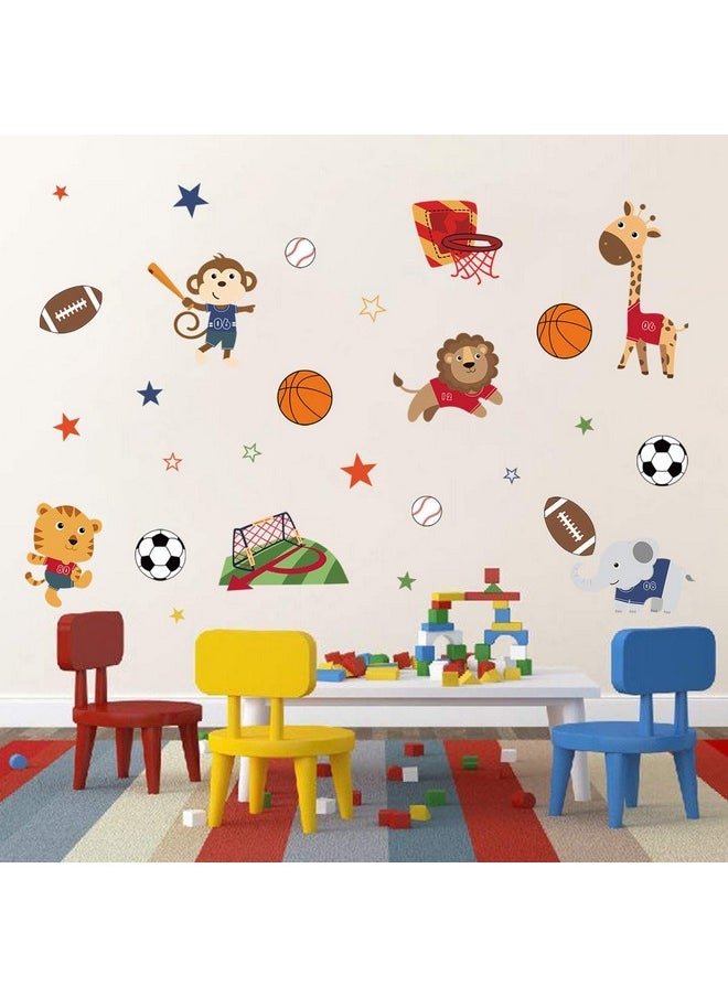 decalmile - Sports Animals Wall Decals Monkey Elephant Giraffe Wall Stickers Baby Nursery Boys Bedroom Playroom Wall Decor - Image 1