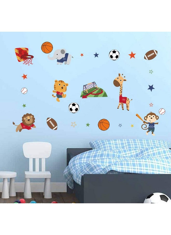 decalmile - Sports Animals Wall Decals Monkey Elephant Giraffe Wall Stickers Baby Nursery Boys Bedroom Playroom Wall Decor - Image 1