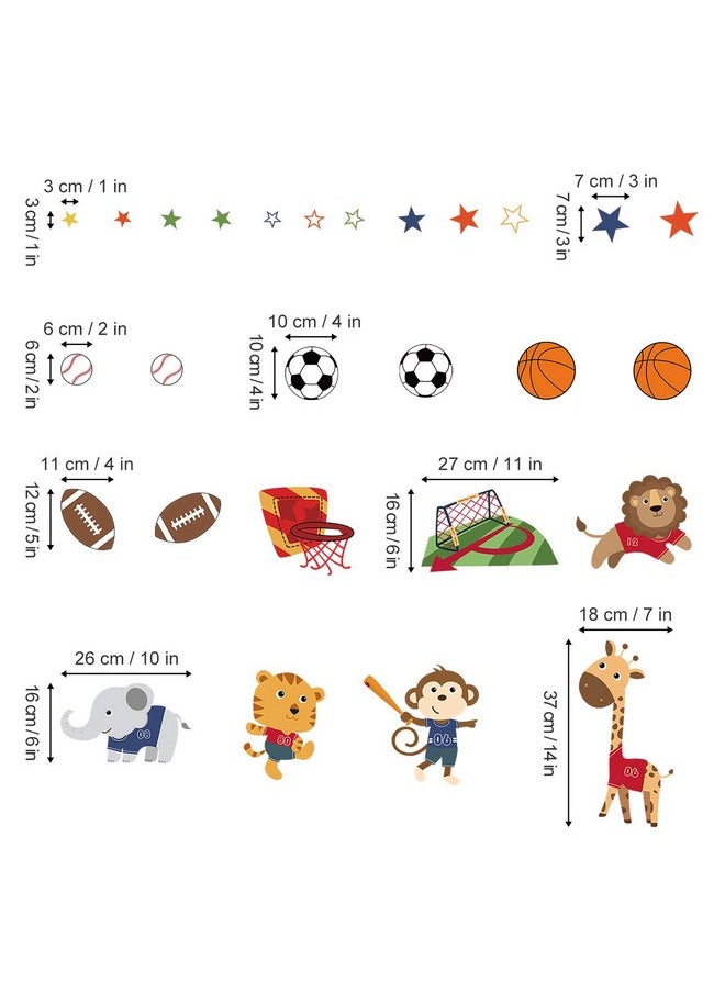decalmile - Sports Animals Wall Decals Monkey Elephant Giraffe Wall Stickers Baby Nursery Boys Bedroom Playroom Wall Decor - Image 1