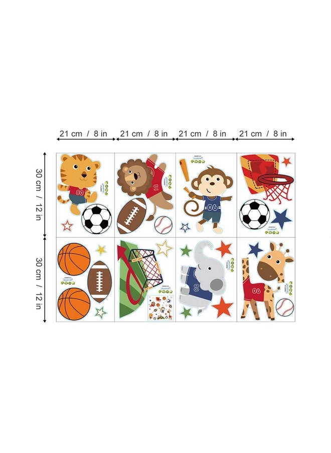 decalmile - Sports Animals Wall Decals Monkey Elephant Giraffe Wall Stickers Baby Nursery Boys Bedroom Playroom Wall Decor - Image 1