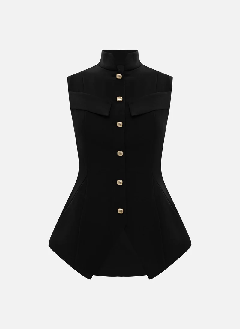 Lichi Flared waistcoat with chest pockets and square buttons