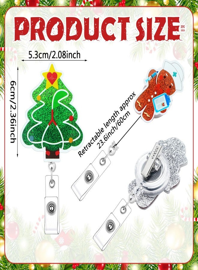 Otuuz 6 Pcs Christmas Nurse Badge Reels Retractable Glitter Elk Snowman Christmas Tree Badge Holder Bling Cute Holiday Reels for Nurse Doctor Medical Field - Image 2