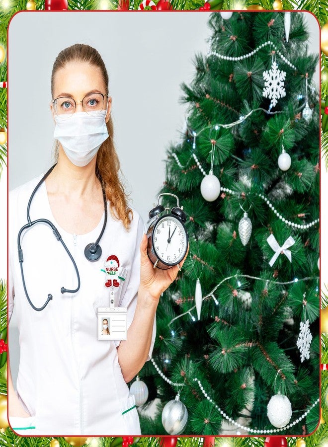 Otuuz 6 Pcs Christmas Nurse Badge Reels Retractable Glitter Elk Snowman Christmas Tree Badge Holder Bling Cute Holiday Reels for Nurse Doctor Medical Field - Image 5