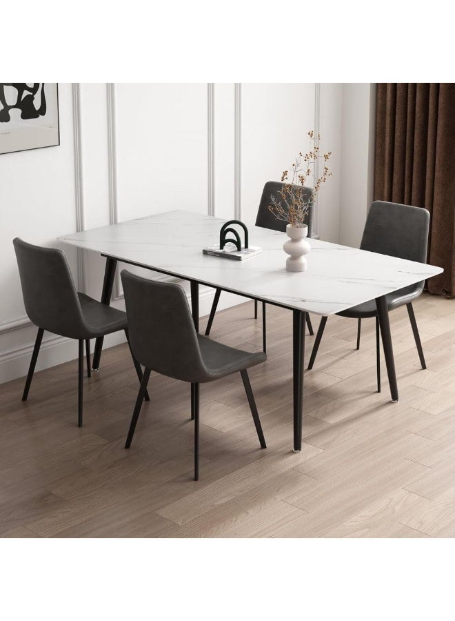 SUNLIT HOME Dining Table 4 seater Rectangular Dining Set | Sturdy Kitchen Marble Top Table with Pu Leather Chairs | Dining set 1+4 Seater for Home, Dining Room - Image 1