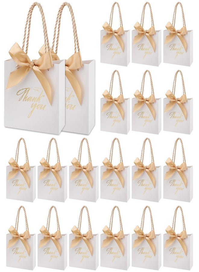 Motroce 20Pcs Small Thank You Gift Bags With Handles, 5.5 x 2.4 x 4.7 Inches White Mini Gift Bags Bulk, Party Favor Bags with Ribbons for Wedding Baby Shower Birthday Christmas - Image 1
