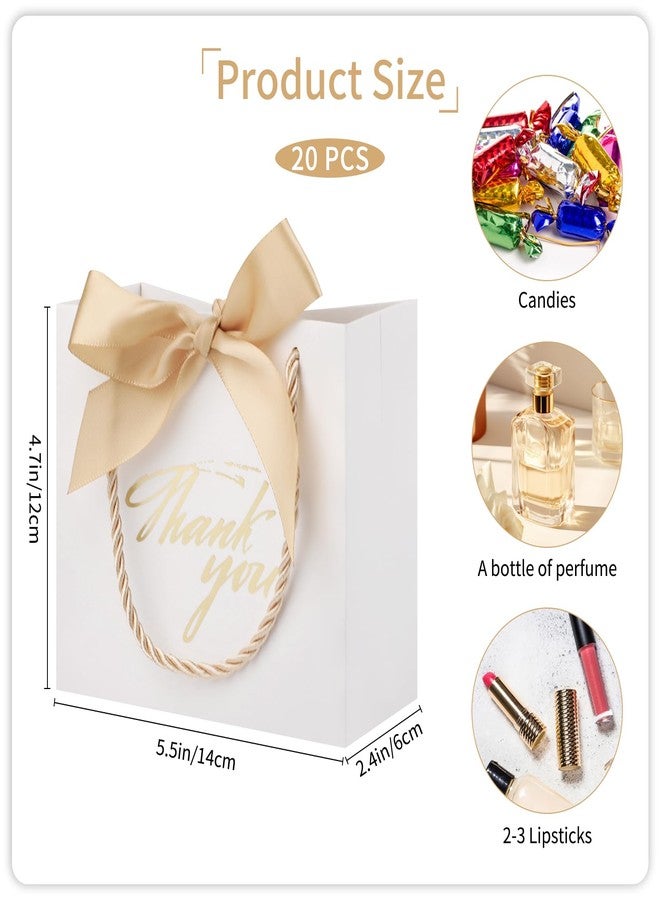 Motroce 20Pcs Small Thank You Gift Bags With Handles, 5.5 x 2.4 x 4.7 Inches White Mini Gift Bags Bulk, Party Favor Bags with Ribbons for Wedding Baby Shower Birthday Christmas - Image 2