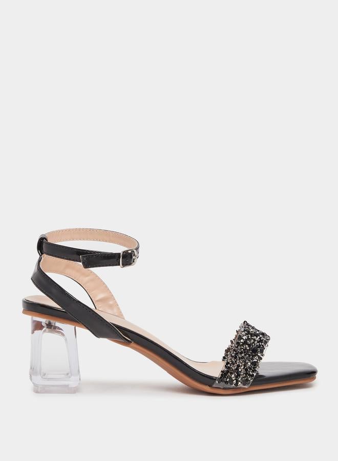 Take Two Embellished Ankle Strap Transparent Heel Sandals by Styli - Image 1