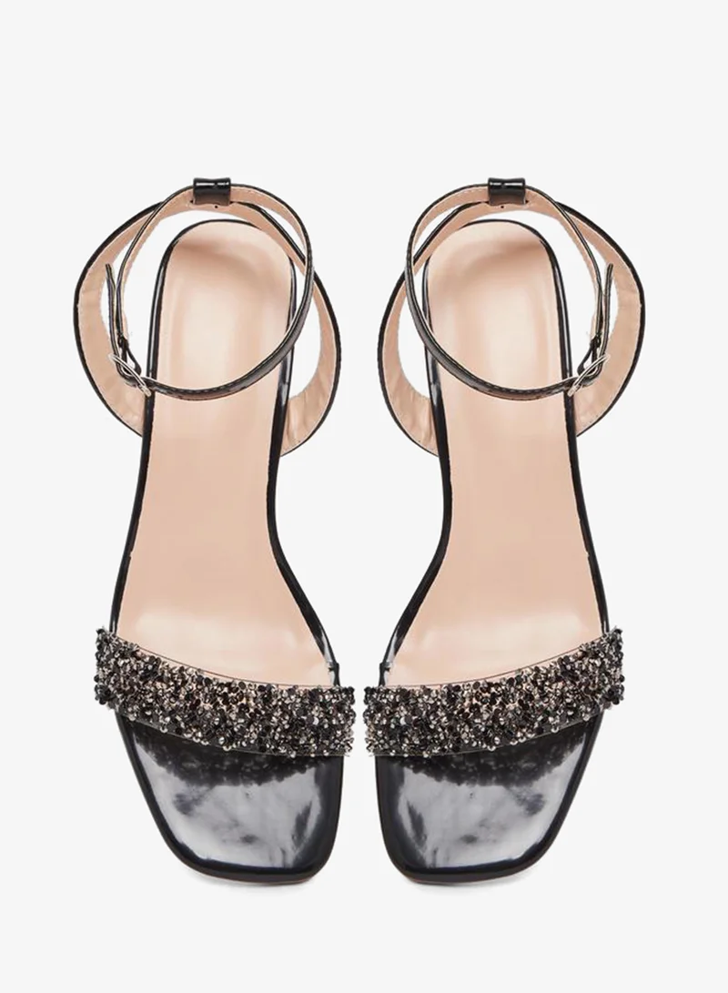 Take Two  Embellished Ankle Strap Transparent Heel Sandals for Women | Best Price UAE