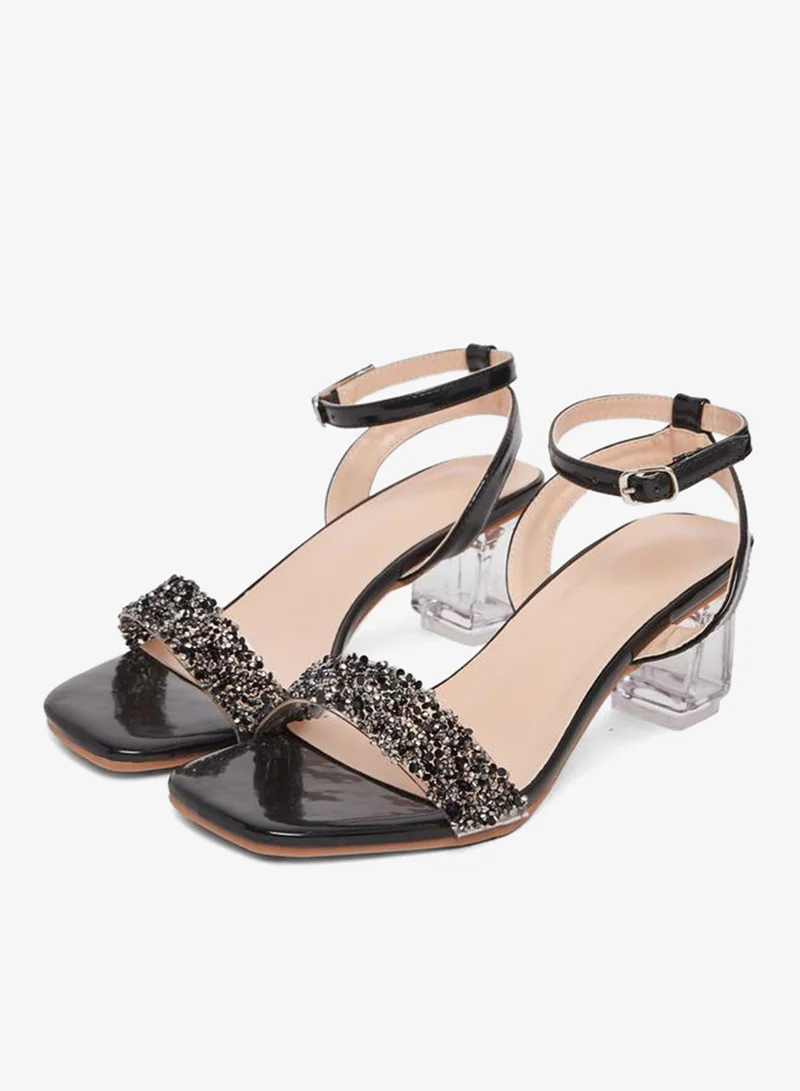 Take Two  Embellished Ankle Strap Transparent Heel Sandals for Women | Best Price UAE