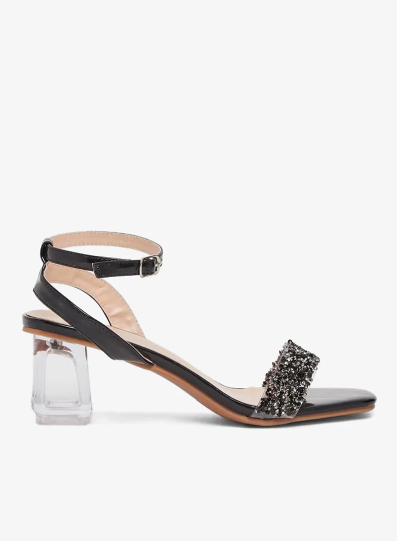 Take Two Embellished Ankle Strap Transparent Heel Sandals by Styli