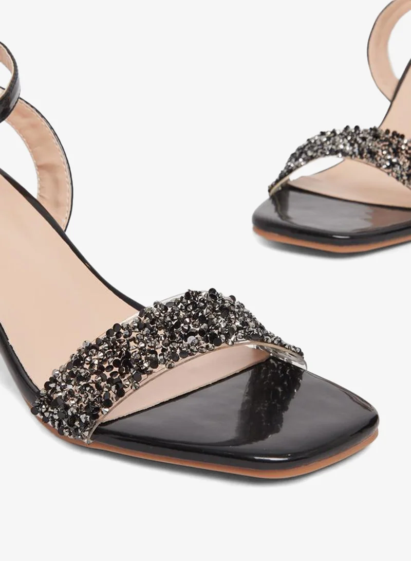 Take Two  Embellished Ankle Strap Transparent Heel Sandals for Women | Best Price UAE
