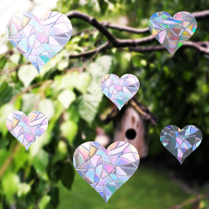 AREAWA 24 Pieces Heart Window Clings - Anti-Collision Decals to Save Birds from Glass Collisions,Non Adhesive Prismatic Vinyl Clings, Reusable Rainbow Stickers - Image 1