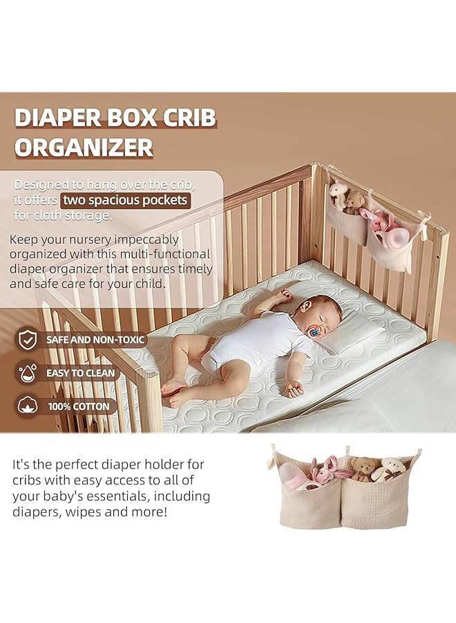 Baby Diaper Caddy Organizer Bedside Hanging Storage Bag With 2 Pockets Multi Functional Stacker For Crib Nursery Organizer And Accessories  - Image 2