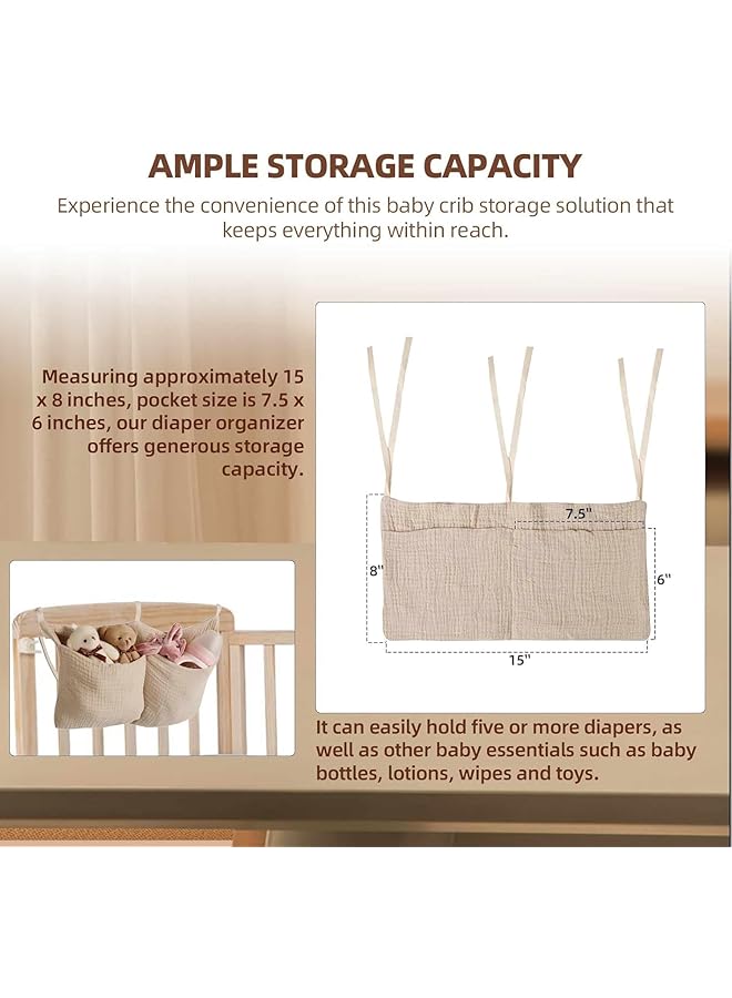 Baby Diaper Caddy Organizer Bedside Hanging Storage Bag With 2 Pockets Multi Functional Stacker For Crib Nursery Organizer And Accessories  - Image 3