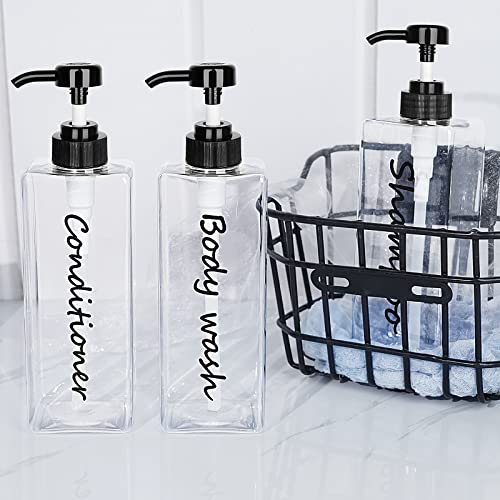 DIDROOM Shampoo Dispenser - Refillable Shampoo and Conditioner Bottles (Clear, Set of 3, 21oz) - Modern Shampoo Bottles for Shower Soap - Empty Shampoo Conditioner Body Wash Dispenser Set - for Bathroom - Image 5