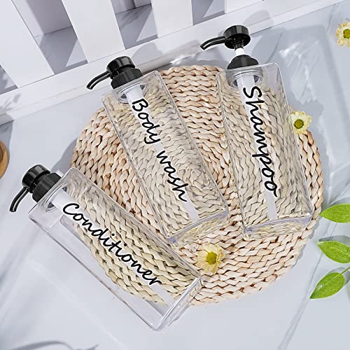 DIDROOM Shampoo Dispenser - Refillable Shampoo and Conditioner Bottles (Clear, Set of 3, 21oz) - Modern Shampoo Bottles for Shower Soap - Empty Shampoo Conditioner Body Wash Dispenser Set - for Bathroom - Image 3
