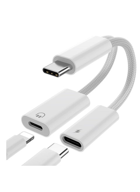 2IN1 USB C to Lightning Headphone Audio Adapter with 60W Charge for iPhone 15 Pro Max,Male USBC to Female Lightning Earphone Converter with USB C Fast Charge Splitter for iPad 10,Not for DataandOTG