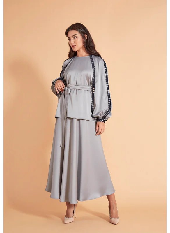 ذوق Lace Trim Detail Wide sleeve Top And Maxi Skirt Set