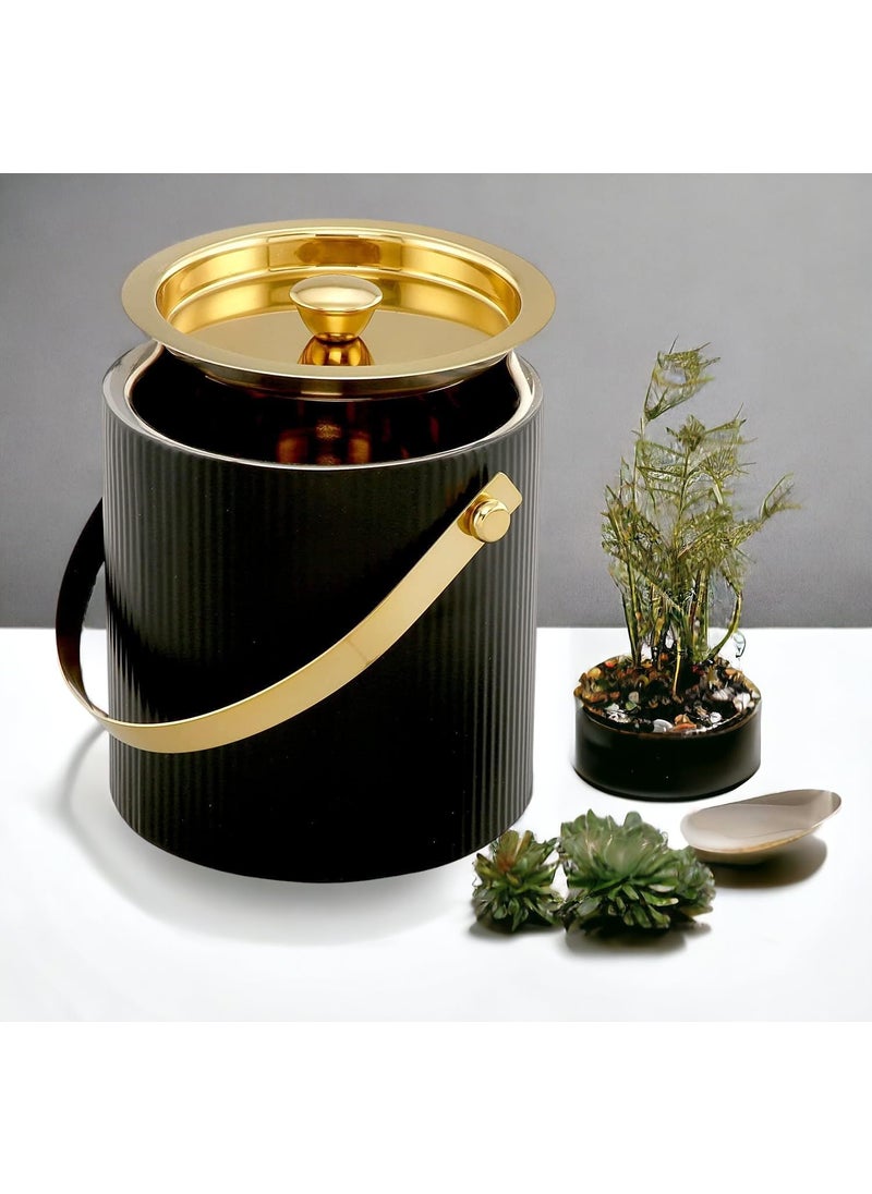 GRD International - Double Wall ICE Bucket Vertical Ribbed 7x7 Matte Black Gold Export Quality 3QT Made in India Designed Mfr by GRD Intl - Image 1