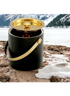 Double Wall ICE Bucket Vertical Ribbed 7x7 Matte Black Gold Export Quality 3QT Made in India Designed Mfr by GRD Intl