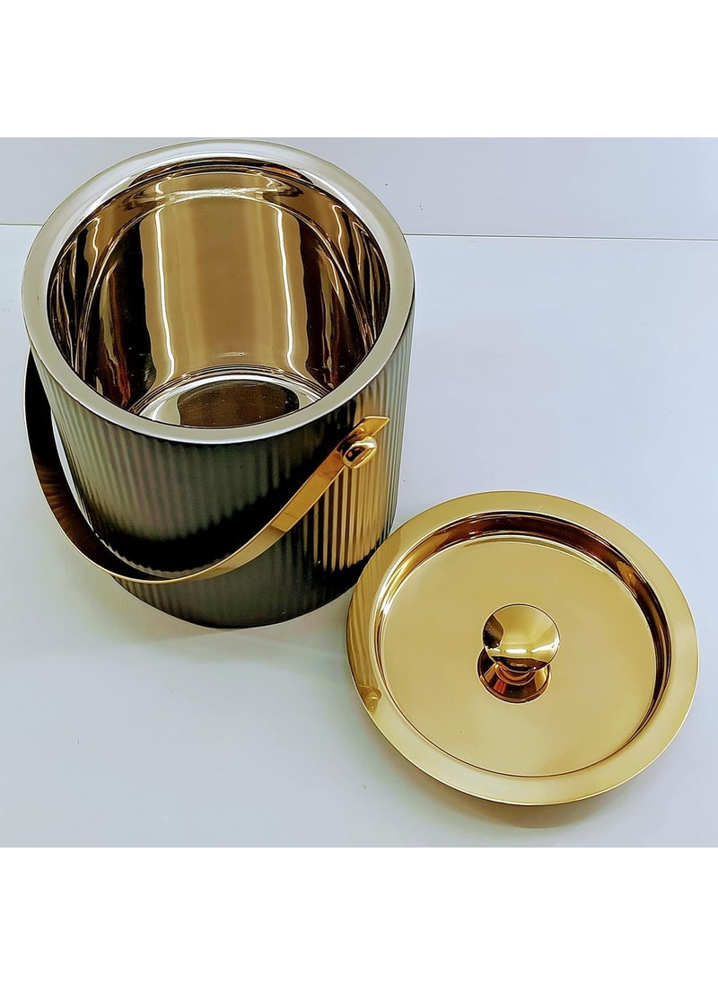 GRD International - Double Wall ICE Bucket Vertical Ribbed 7x7 Matte Black Gold Export Quality 3QT Made in India Designed Mfr by GRD Intl - Image 1
