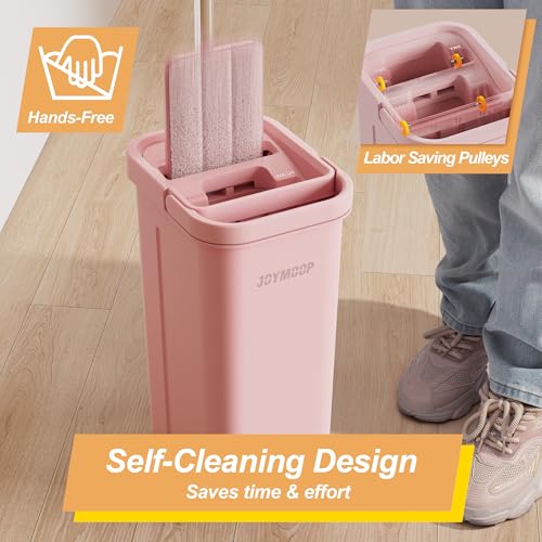 JOYMOOP Pink Mop and Bucket with Wringer Set for Home, with 3 Reusable Microfiber Mop Pads, Hands-Free Self-Cleaning System, Suitable for Floor Cleaning and Wall Cleaner - Image 2