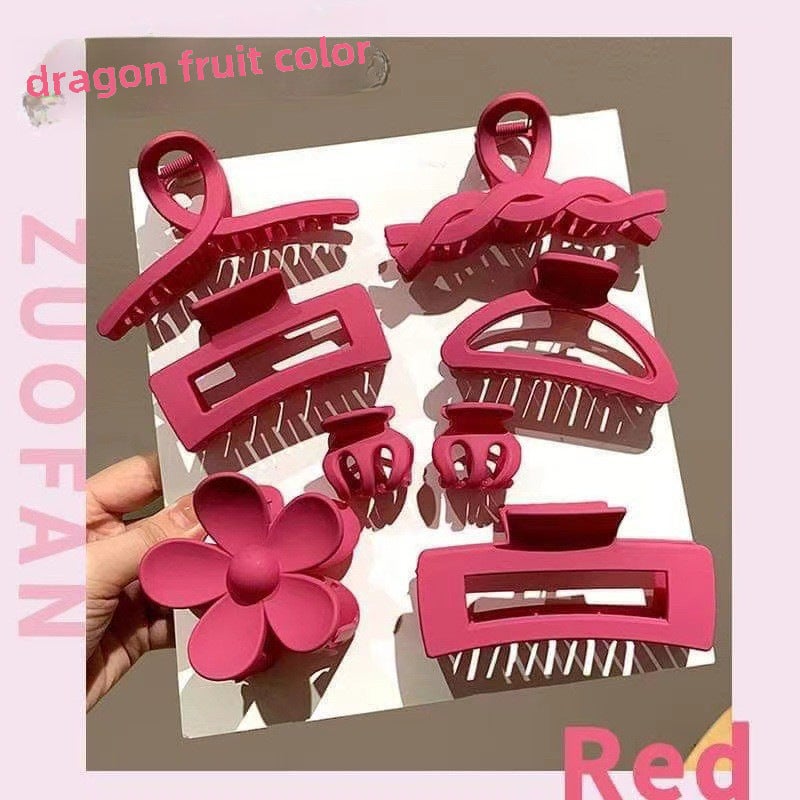 Generic Summer Colorful Hair Claw Set Modern Shark Clip Accessories Dragon fruit color 8 piece set