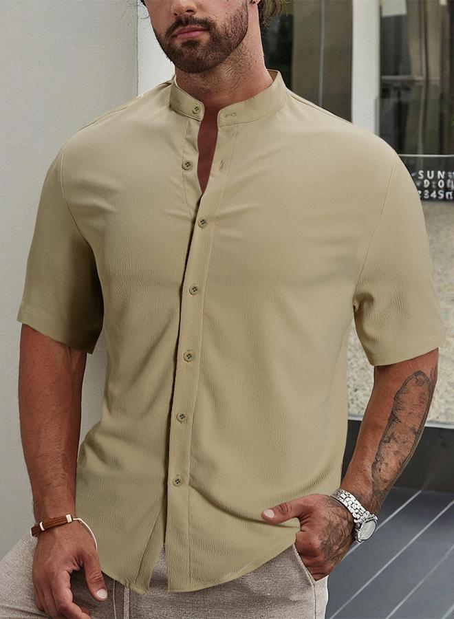 Take Two Men Stand Collar Slim Fit Casual Shirt - Image 1