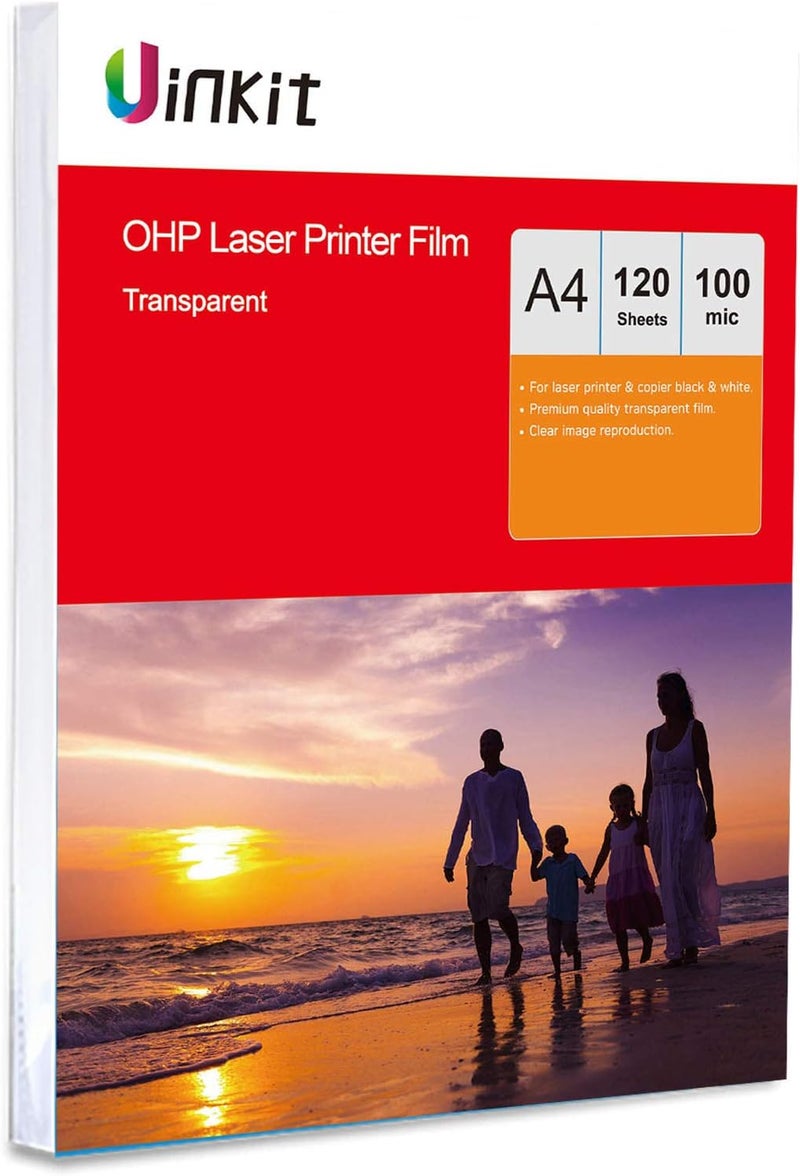 Uinkit OHP Film Overhead Projector Film - 120 Sheets A4 Laser Jet Printer and Copier Transparency Film - Image 1
