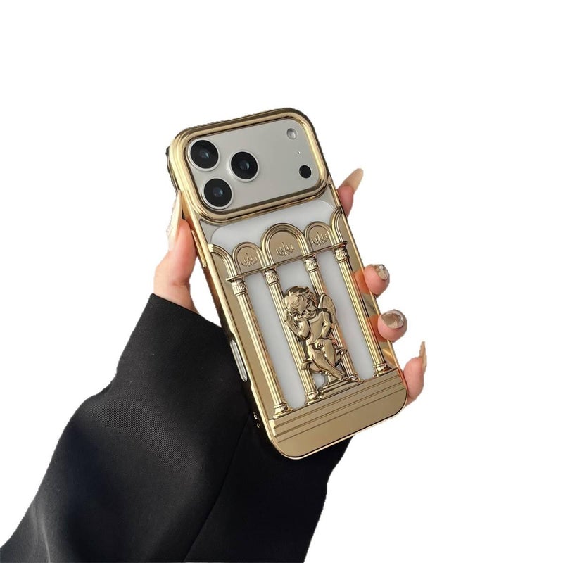 Protective Case | Cover for iPhone 15 / 15 Plus / 15 Pro / 15 Pro Max | TPU Hollow Roman Column Design | Matte Black - Image 5