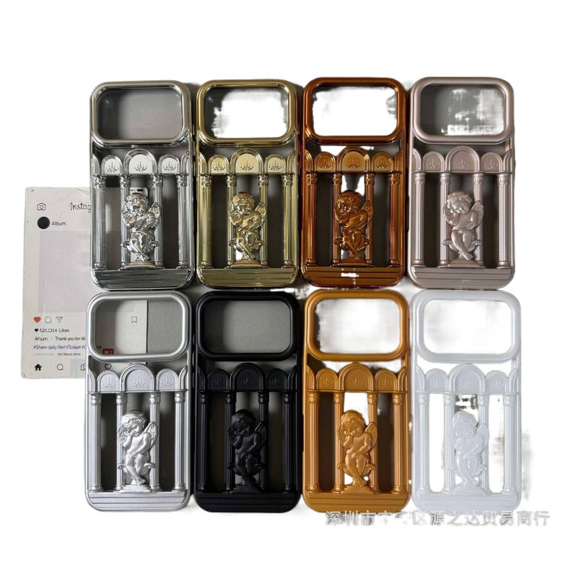 Protective Case | Cover for iPhone 15 / 15 Plus / 15 Pro / 15 Pro Max | TPU Hollow Roman Column Design | Matte Black - Image 4