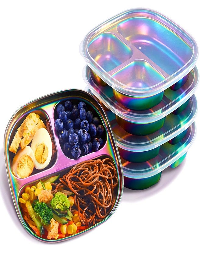 MIMORE Stainless Steel Kids Plates - 5 Pack Toddler Plates with Lids - Non Toxic & Divided - Image 1