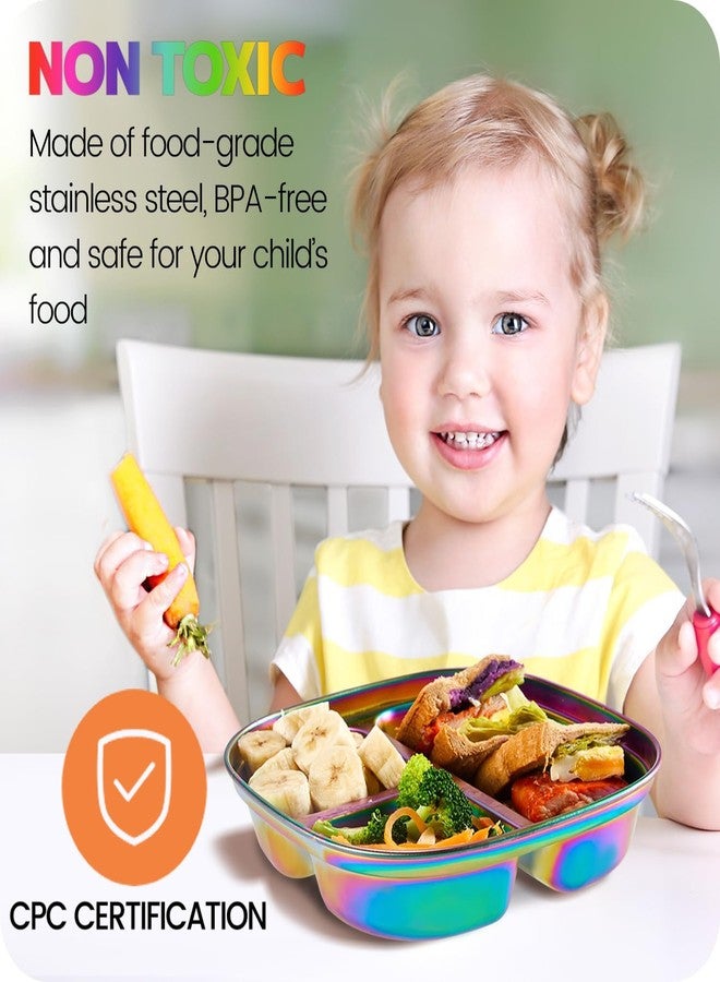 MIMORE Stainless Steel Kids Plates - 5 Pack Toddler Plates with Lids - Non Toxic & Divided - Image 2