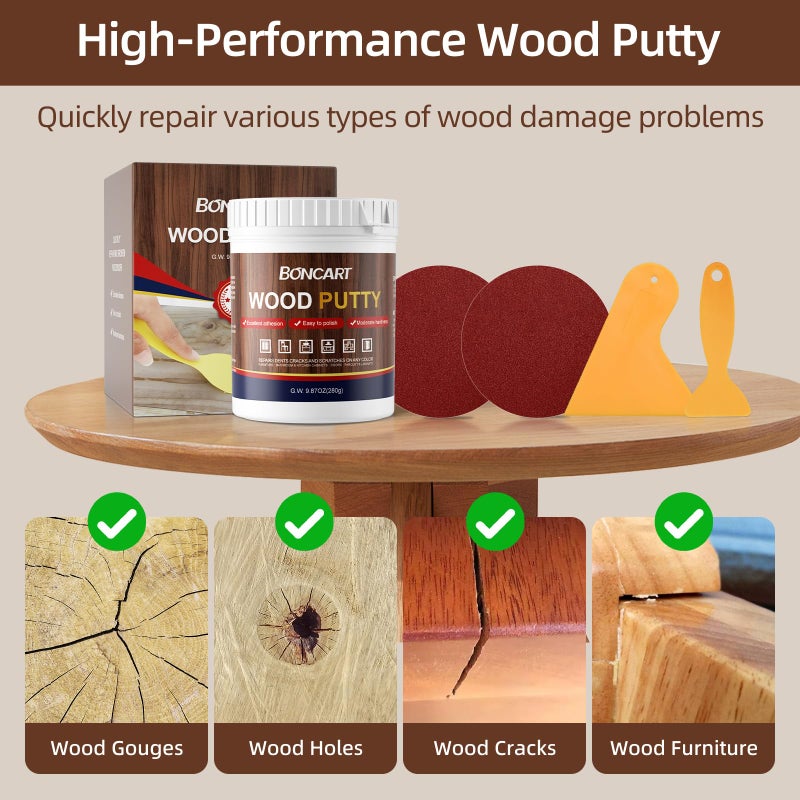 BONCART Walnut Wood Putty Filler - 9.87 Ounce Paintable Wood Filler for Furniture Repair, Quickly Repair Any Broken and Defective Wooden Furniture - Image 2