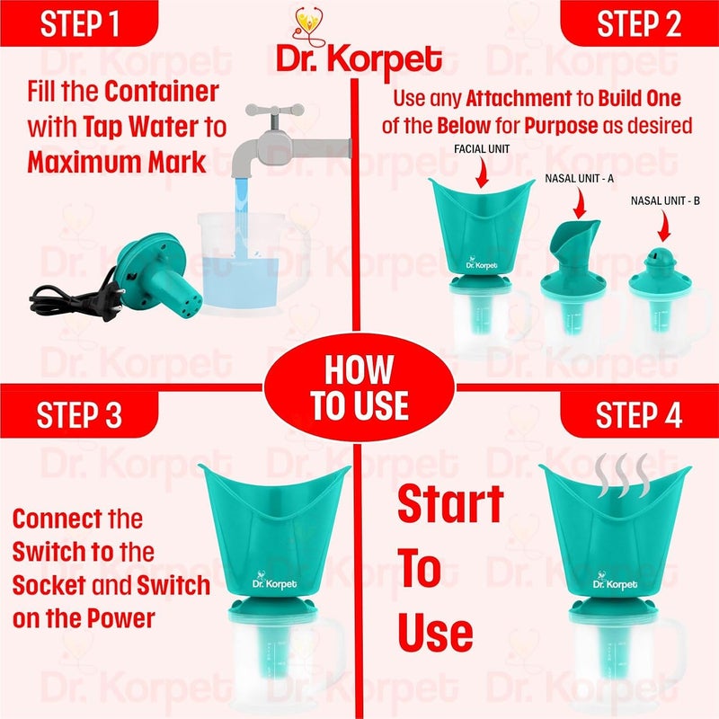 Dr. Korpet 3 in 1 vaporizer steamer for cough,cold and facial, inhaler & steamer for cold and cough (Green) - Image 4