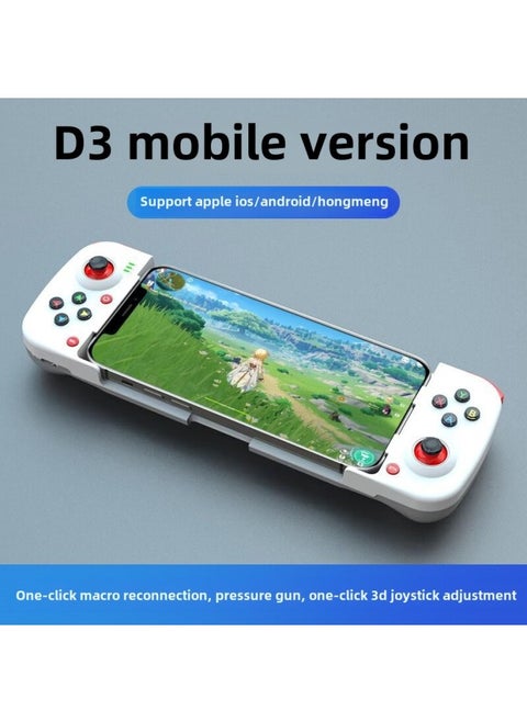 لوحة ألعاب لاسلكية D3 للهواتف المحمولة تعمل بالبلوتوث 5.0 تعمل بنظام أندرويد وiosMFI لاسلكية تعمل بالبلوتوث للهواتف المحمولة قابلة للتمدد باليد - لون المنتج: مقبض D3 أبيض