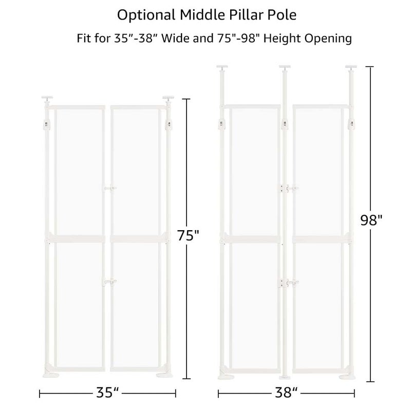 unipaws Transparent Clear Cat Safety Gate, 75"-98" Height and 35"-38" Wide Adjustable, Auto Closing and No Drilling Plus Stable 3 Support Pillars, Extra Tall for Doorway, Stairs, White - Image 5