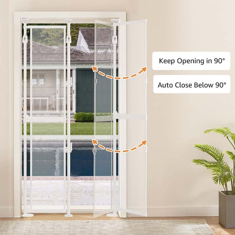 unipaws Transparent Clear Cat Safety Gate, 75"-98" Height and 35"-38" Wide Adjustable, Auto Closing and No Drilling Plus Stable 3 Support Pillars, Extra Tall for Doorway, Stairs, White - Image 2