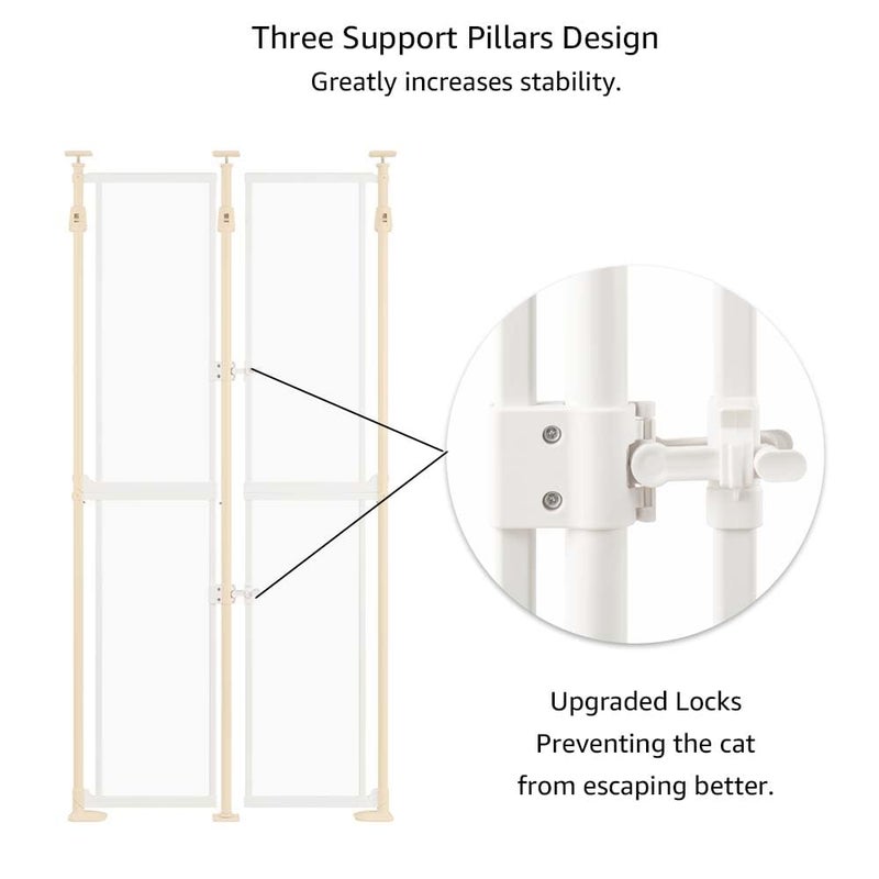 unipaws Transparent Clear Cat Safety Gate, 75"-98" Height and 35"-38" Wide Adjustable, Auto Closing and No Drilling Plus Stable 3 Support Pillars, Extra Tall for Doorway, Stairs, White - Image 4