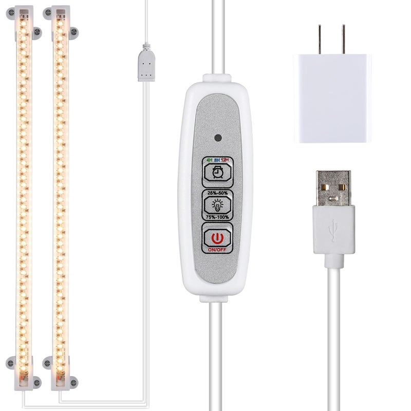 RWNTAO Grow Light Two Heads, Strip Growing lamp, Full Spectrum Grow Light Strips for Indoor Plants with Auto ON/Off Timer & 4 Dimmable Levels, Led Grow Lamp for Green House Hydroponics Succulent - Image 1